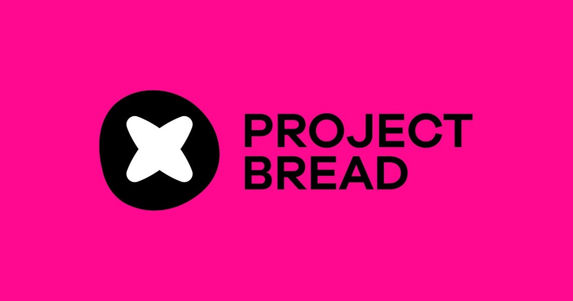 black Project Bread logo on pink background