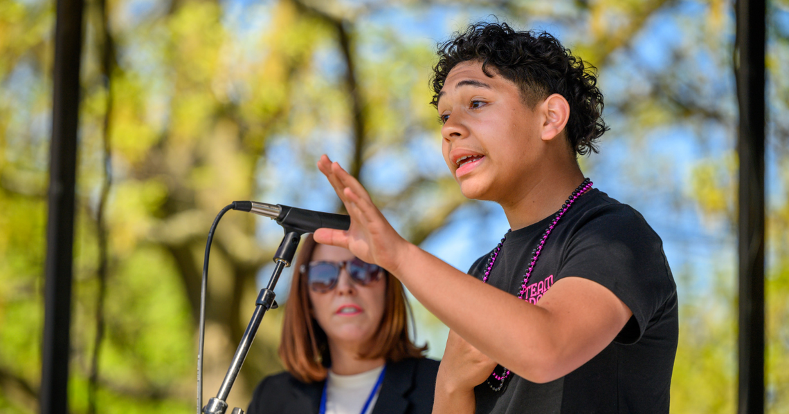 Addario Miranda youth advocate at The Walk for Hunger speaking to crowd