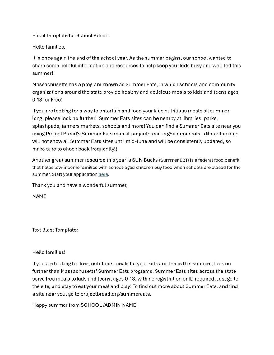 Email and Text Template