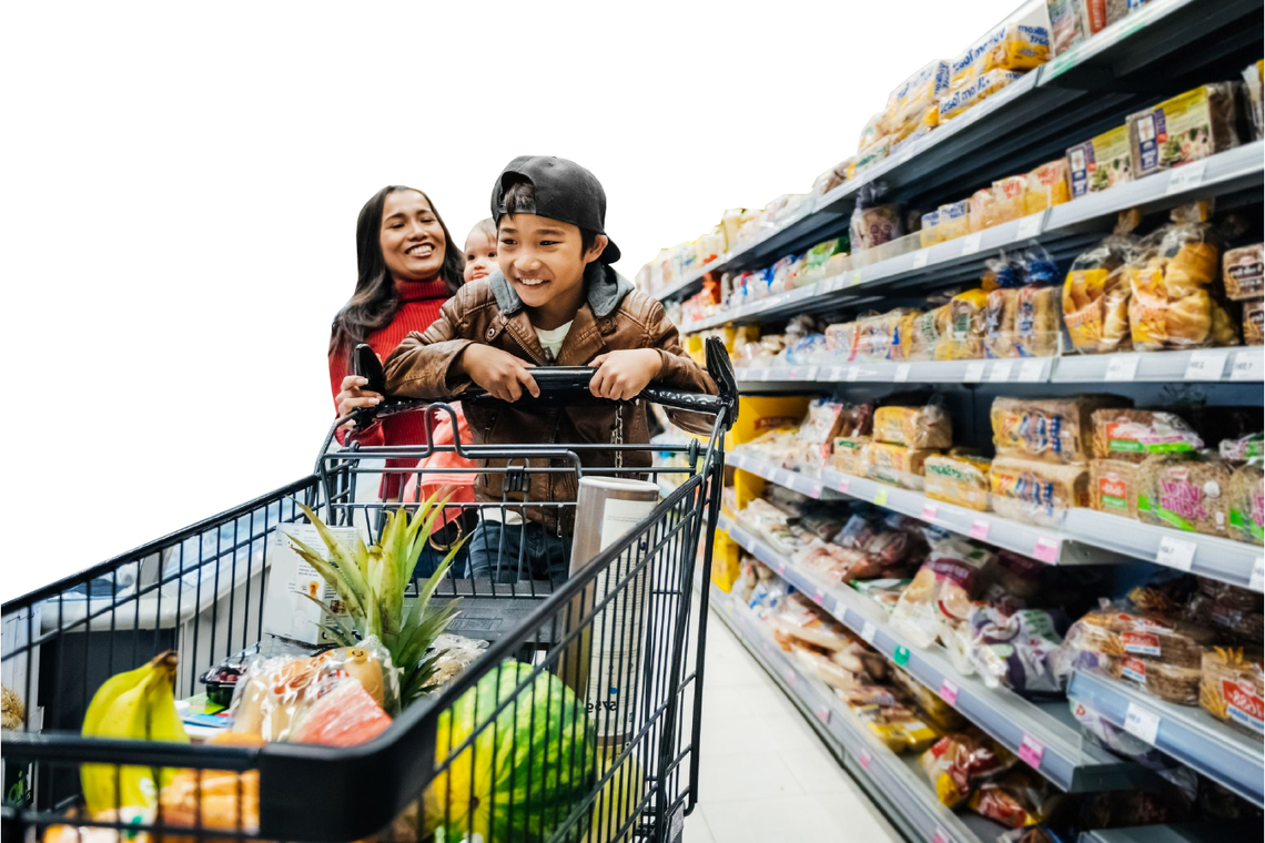 A family in a grocery store