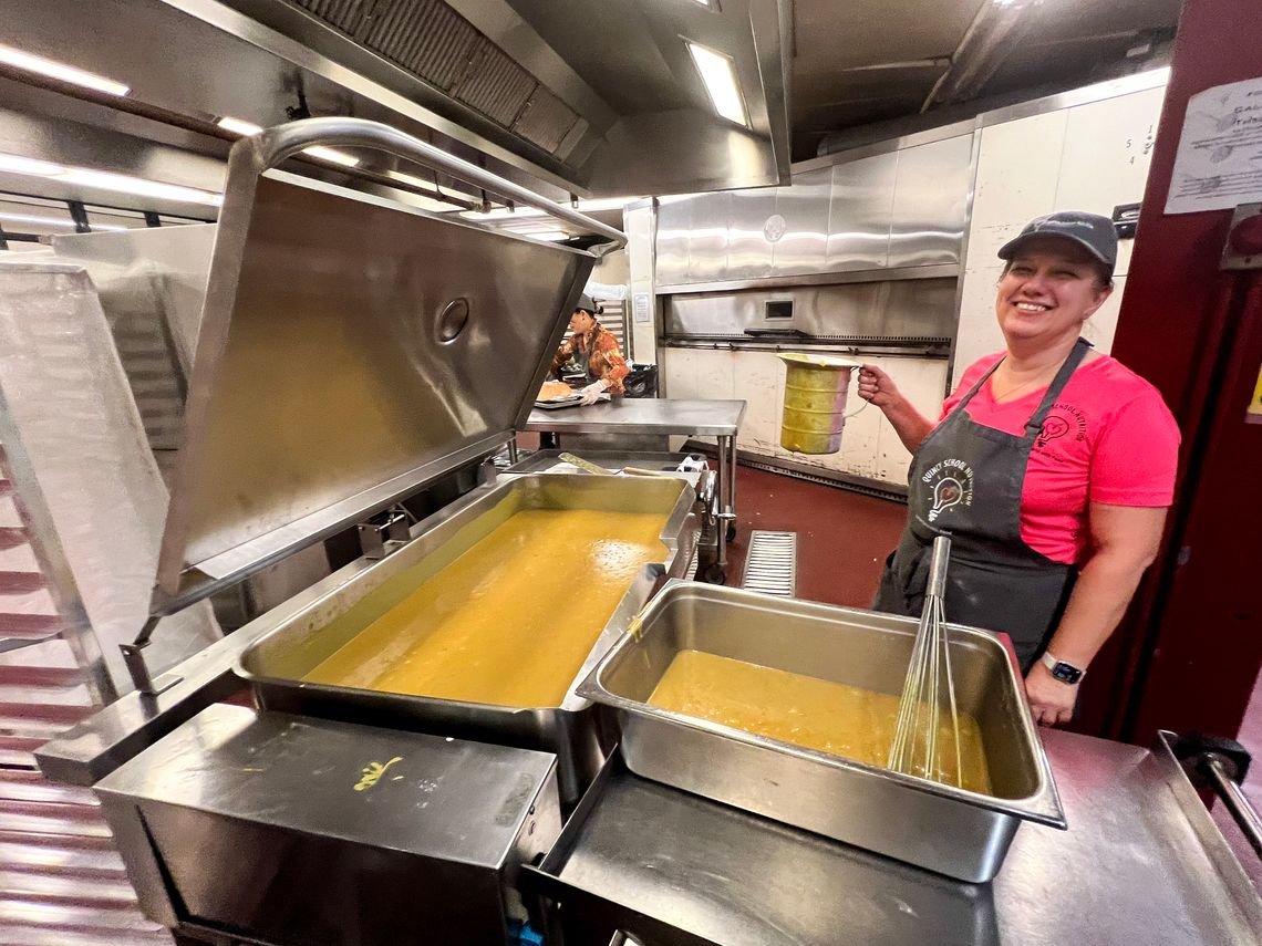 Monica Gurwitch, head cook at North Quincy High School, prepares school meals.