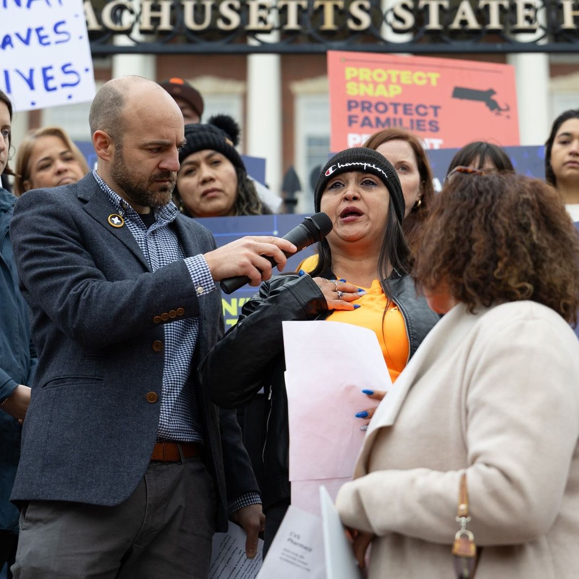 Iris Ivette Montfar, a mother from Chelsea delivers emotional speech expressing how the looming SNAP shutoff will impact her and her children